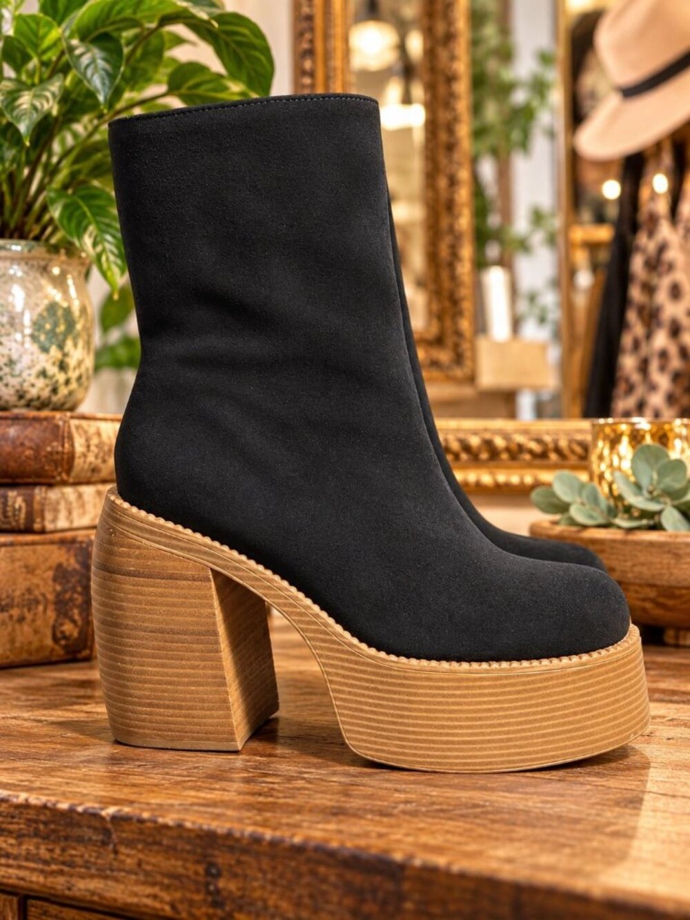 Urban Outfitters "Anna" Suede Chunky Platform Boots sz 10 70s Retro Hippie Bratz